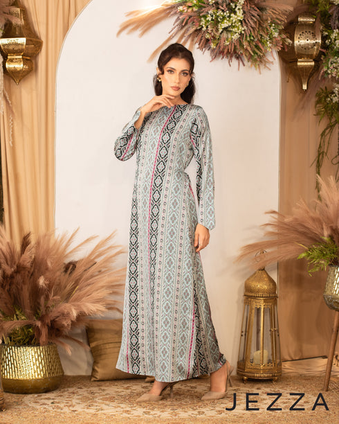 Printed Satin Long Dress 61181